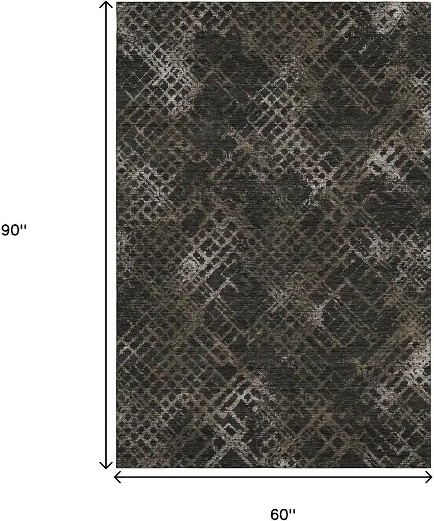 Brown And Ivory Abstract Geometric Washable Area Rug With UV Protection Photo 3