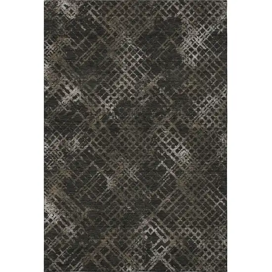 Brown And Ivory Abstract Geometric Washable Area Rug With UV Protection Photo 4