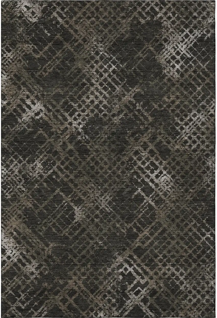 Brown And Ivory Abstract Geometric Washable Area Rug With UV Protection Photo 4