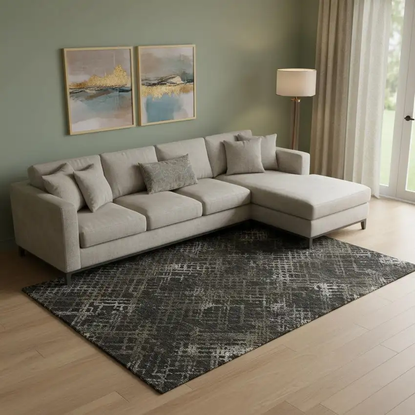 Brown And Ivory Abstract Geometric Washable Area Rug With UV Protection Photo 1