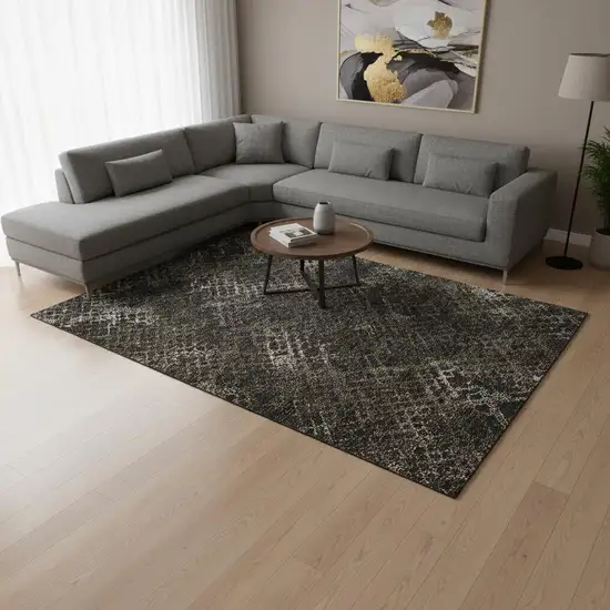 Brown And Ivory Abstract Geometric Washable Area Rug With UV Protection Photo 2