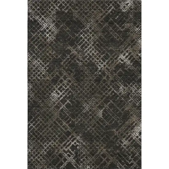 Brown And Ivory Abstract Geometric Washable Area Rug With UV Protection Photo 1