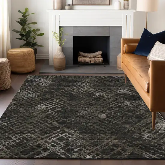 Brown And Ivory Abstract Geometric Washable Area Rug With UV Protection Photo 6