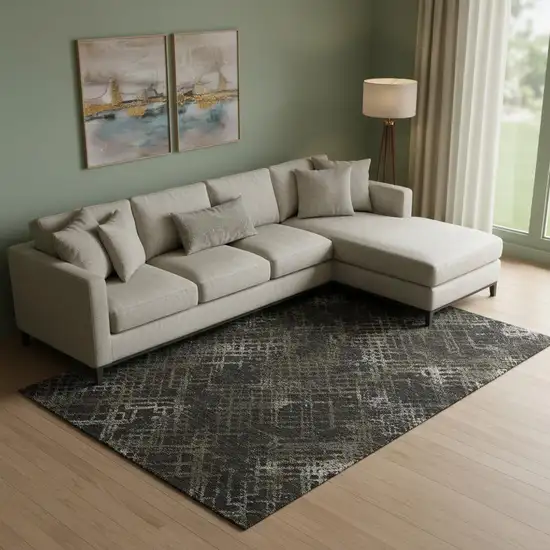 Brown And Ivory Abstract Geometric Washable Area Rug With UV Protection Photo 1