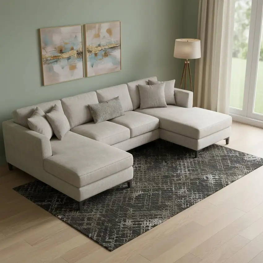 Brown And Ivory Abstract Geometric Washable Area Rug With UV Protection Photo 1