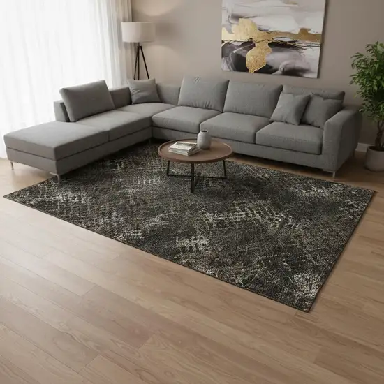 Brown And Ivory Abstract Geometric Washable Area Rug With UV Protection Photo 2