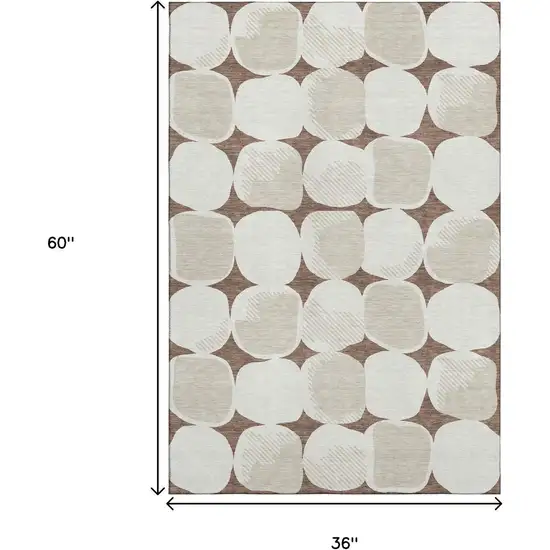 Brown And Ivory Abstract Geometric Washable Area Rug With UV Protection Photo 3