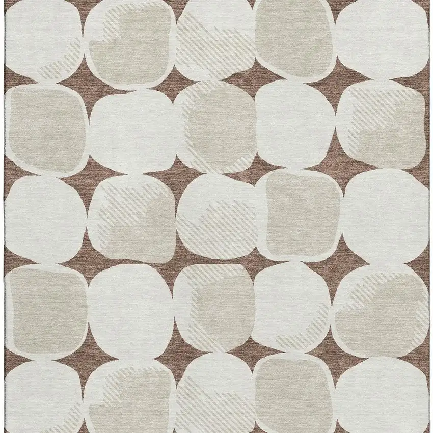 Brown And Ivory Abstract Geometric Washable Area Rug With UV Protection Photo 4