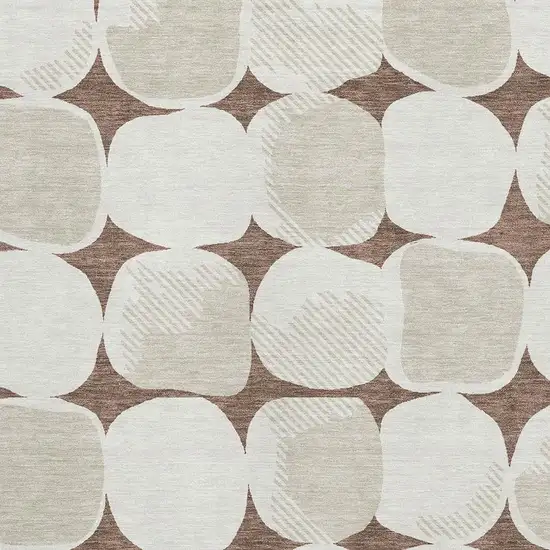 Brown And Ivory Abstract Geometric Washable Area Rug With UV Protection Photo 3