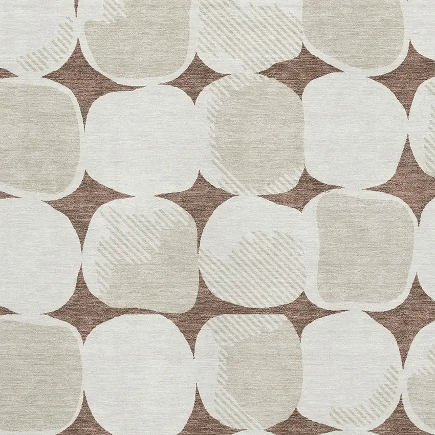 Brown And Ivory Abstract Geometric Washable Area Rug With UV Protection Photo 3
