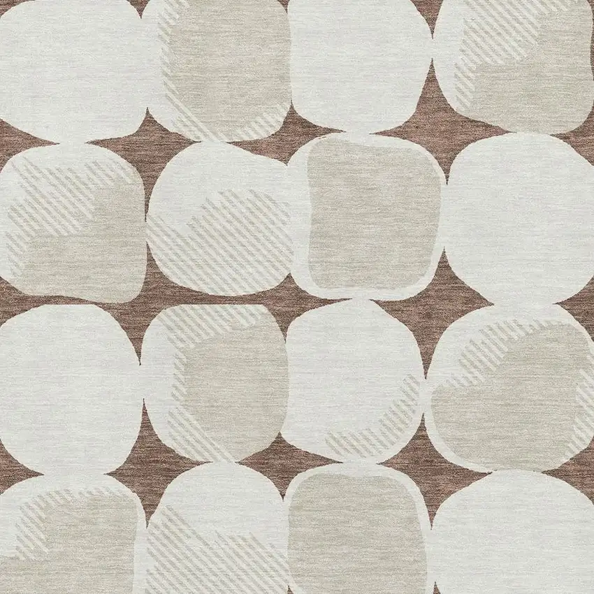 Brown And Ivory Abstract Geometric Washable Area Rug With UV Protection Photo 3