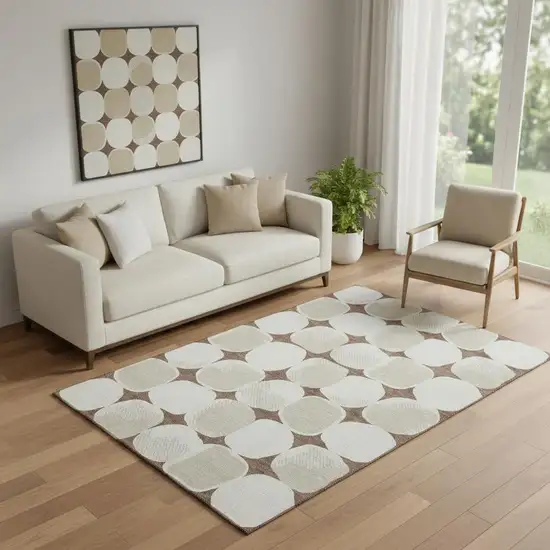 Brown And Ivory Abstract Geometric Washable Area Rug With UV Protection Photo 1