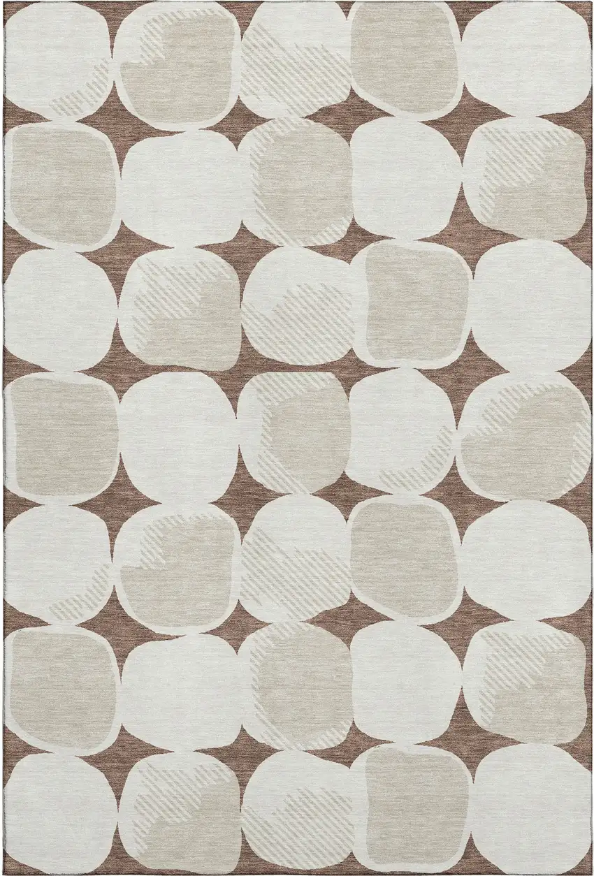 Brown And Ivory Abstract Geometric Washable Area Rug With UV Protection Photo 1