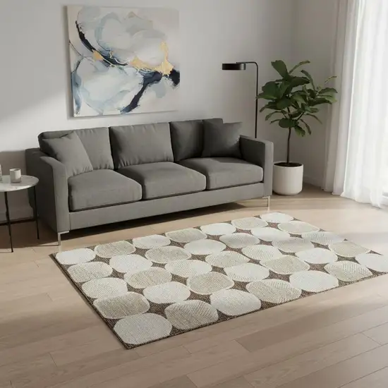 Brown And Ivory Abstract Geometric Washable Area Rug With UV Protection Photo 2