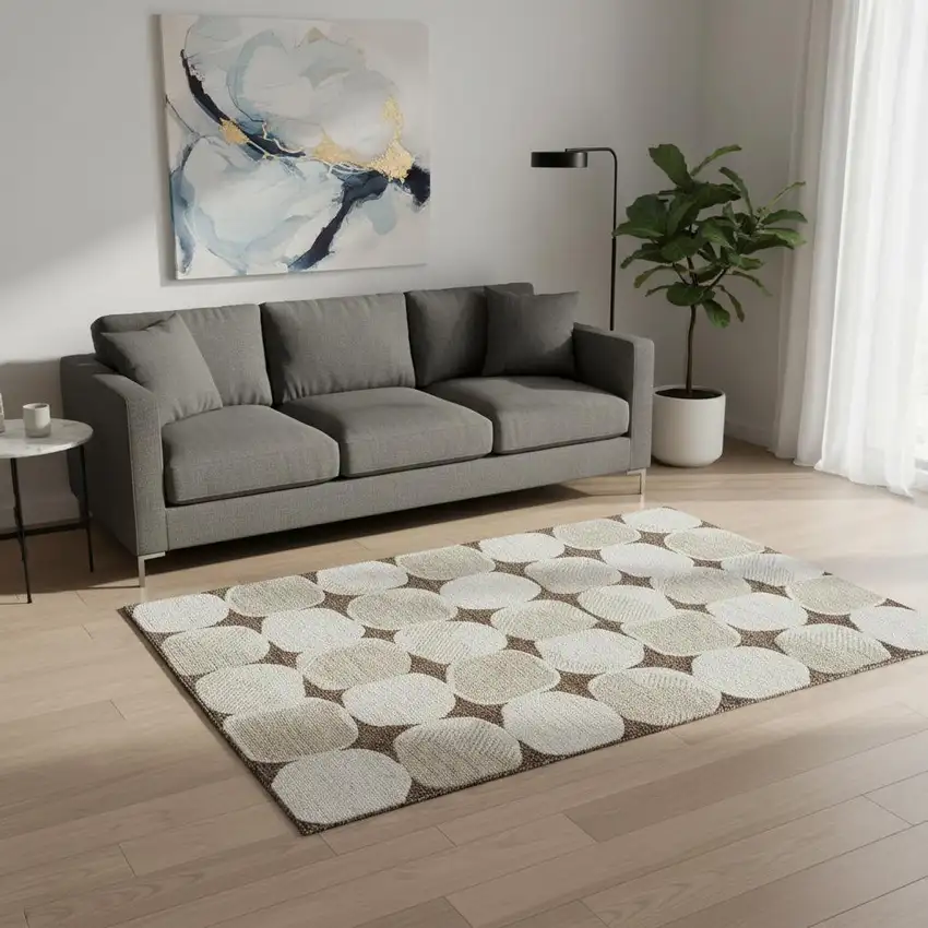 Brown And Ivory Abstract Geometric Washable Area Rug With UV Protection Photo 2