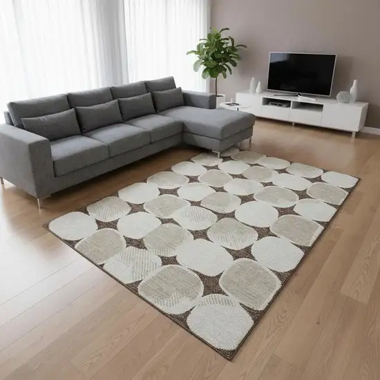 Brown And Ivory Abstract Geometric Washable Area Rug With UV Protection Photo 2