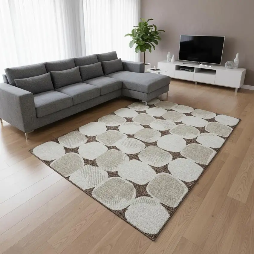 Brown And Ivory Abstract Geometric Washable Area Rug With UV Protection Photo 2
