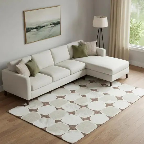 Brown And Ivory Abstract Geometric Washable Area Rug With UV Protection Photo 1