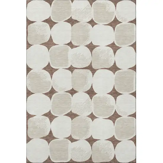 Brown And Ivory Abstract Geometric Washable Area Rug With UV Protection Photo 3