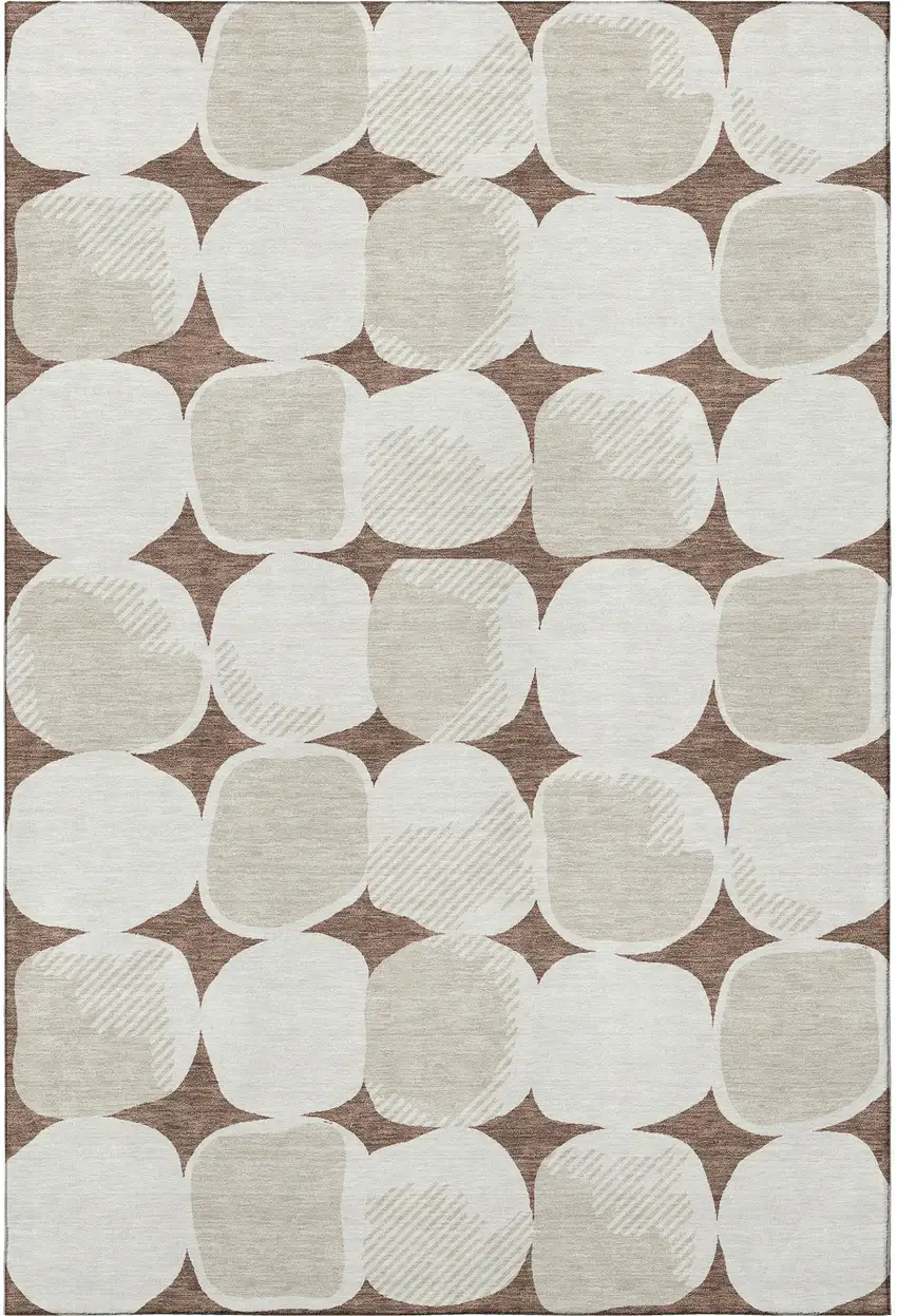Brown And Ivory Abstract Geometric Washable Area Rug With UV Protection Photo 3