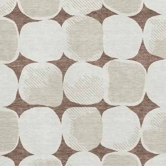 Brown And Ivory Abstract Geometric Washable Area Rug With UV Protection Photo 3