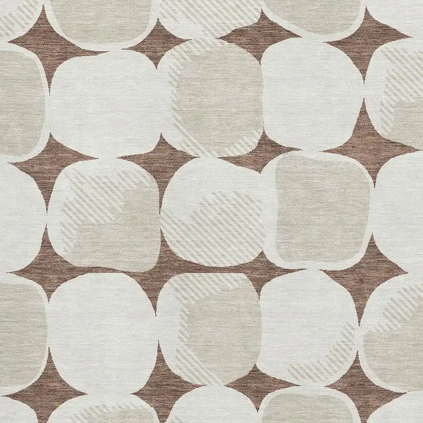 Brown And Ivory Abstract Geometric Washable Area Rug With UV Protection Photo 3