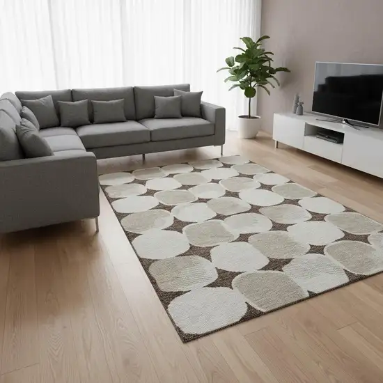 Brown And Ivory Abstract Geometric Washable Area Rug With UV Protection Photo 2