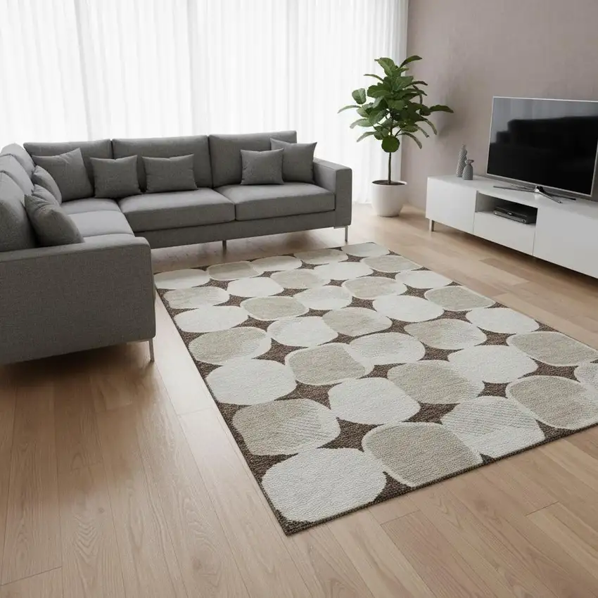 Brown And Ivory Abstract Geometric Washable Area Rug With UV Protection Photo 2