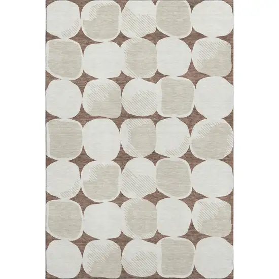 Brown And Ivory Abstract Geometric Washable Area Rug With UV Protection Photo 1