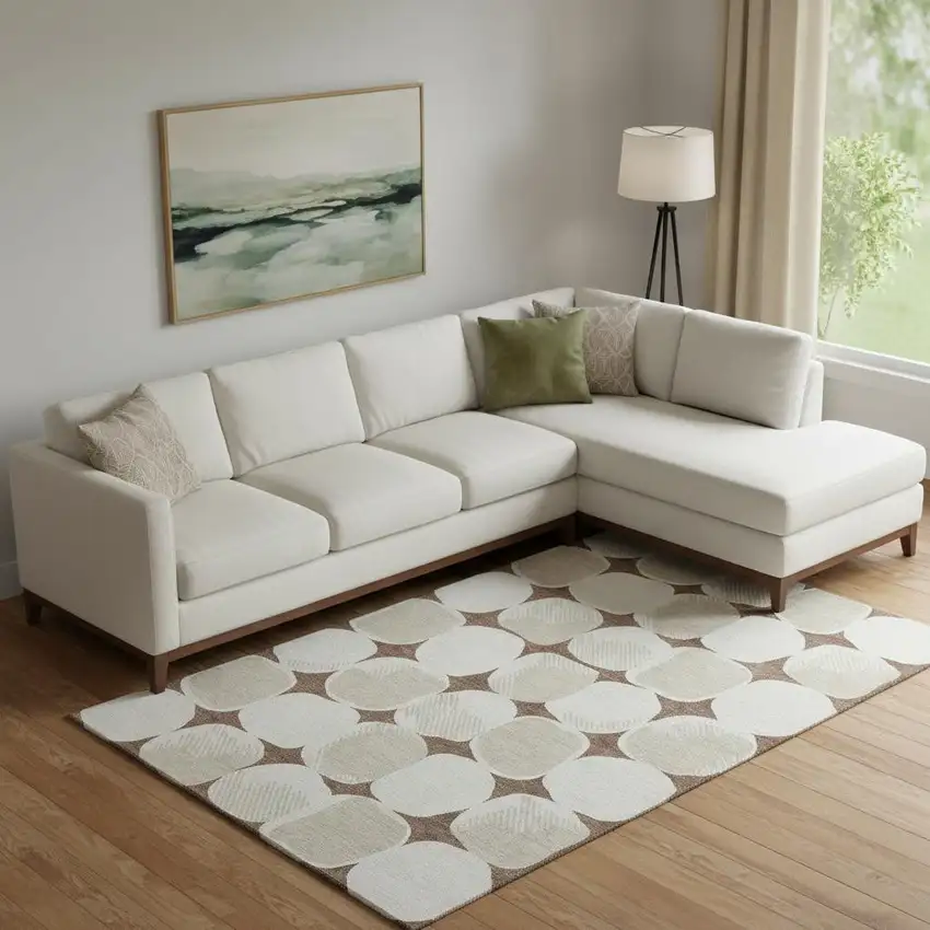 Brown And Ivory Abstract Geometric Washable Area Rug With UV Protection Photo 1