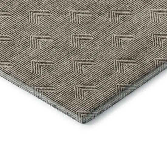 Brown And Ivory Abstract Geometric Washable Area Rug With UV Protection Photo 7