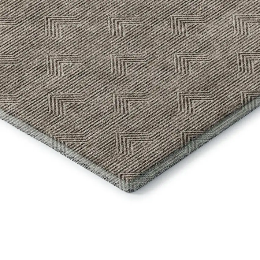 Brown And Ivory Abstract Geometric Washable Area Rug With UV Protection Photo 7