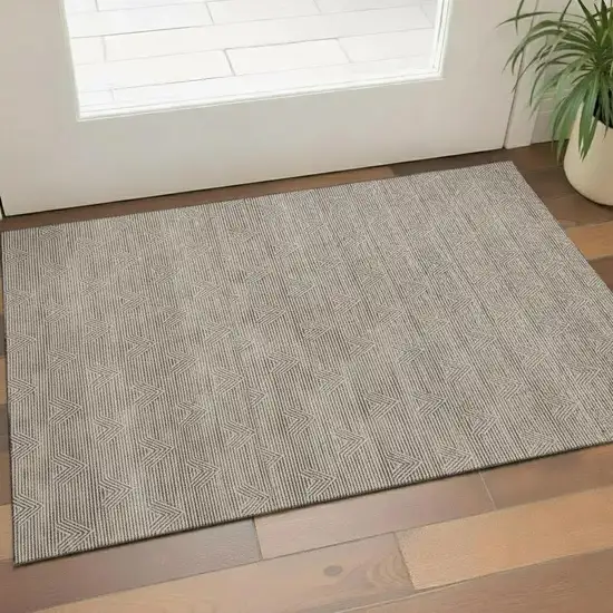 Brown And Ivory Abstract Geometric Washable Area Rug With UV Protection Photo 1