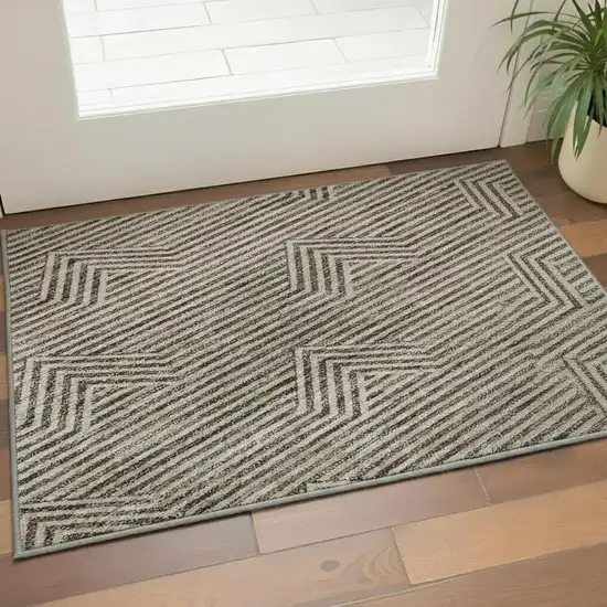 Brown And Ivory Abstract Geometric Washable Area Rug With UV Protection Photo 2