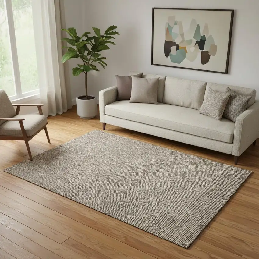 Brown And Ivory Abstract Geometric Washable Area Rug With UV Protection Photo 1