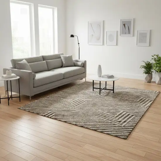 Brown And Ivory Abstract Geometric Washable Area Rug With UV Protection Photo 2