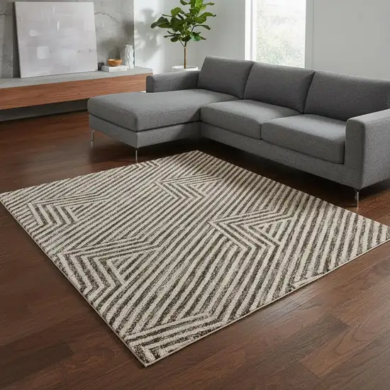 Brown And Ivory Abstract Geometric Washable Area Rug With UV Protection Photo 2