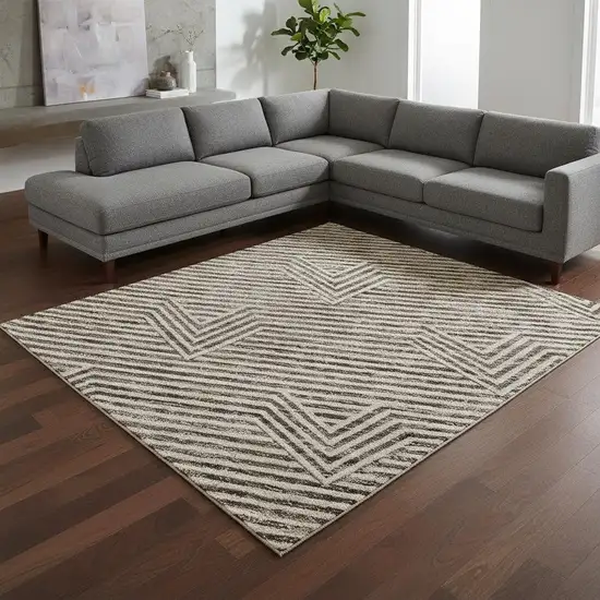 Brown And Ivory Abstract Geometric Washable Area Rug With UV Protection Photo 2