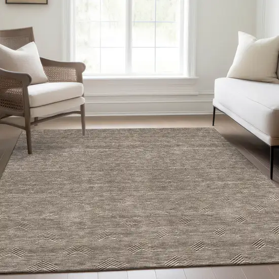 Brown And Ivory Abstract Geometric Washable Area Rug With UV Protection Photo 4
