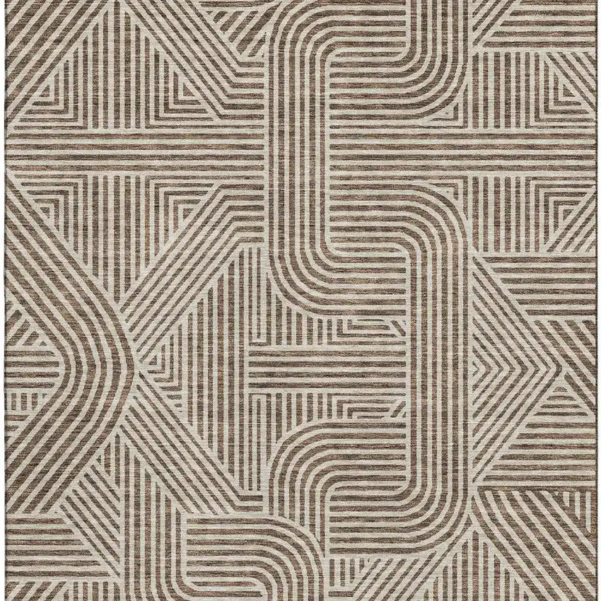 Brown And Ivory Abstract Geometric Washable Area Rug With UV Protection Photo 4