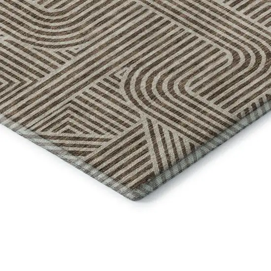Brown And Ivory Abstract Geometric Washable Area Rug With UV Protection Photo 9