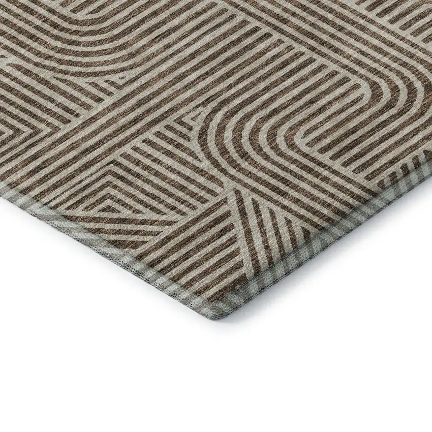 Brown And Ivory Abstract Geometric Washable Area Rug With UV Protection Photo 9