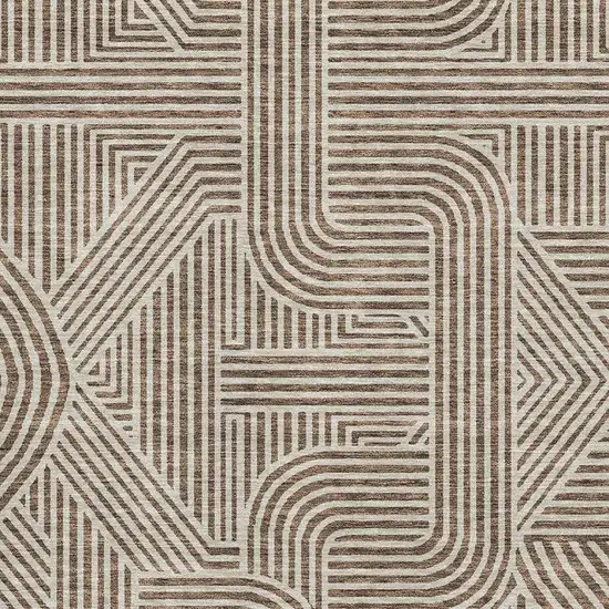 Brown And Ivory Abstract Geometric Washable Area Rug With UV Protection Photo 3