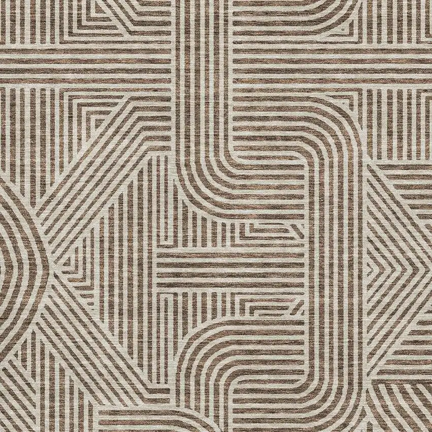 Brown And Ivory Abstract Geometric Washable Area Rug With UV Protection Photo 3