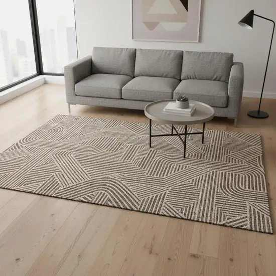 Brown And Ivory Abstract Geometric Washable Area Rug With UV Protection Photo 2