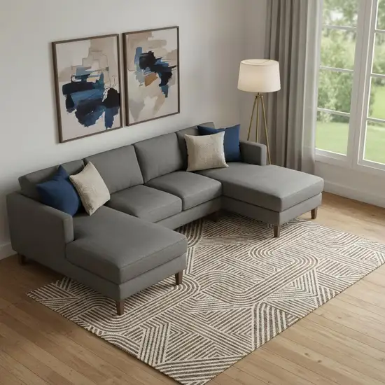 Brown And Ivory Abstract Geometric Washable Area Rug With UV Protection Photo 1