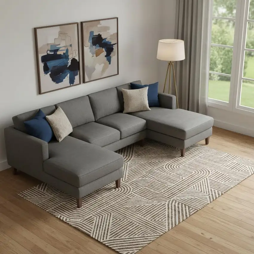 Brown And Ivory Abstract Geometric Washable Area Rug With UV Protection Photo 1