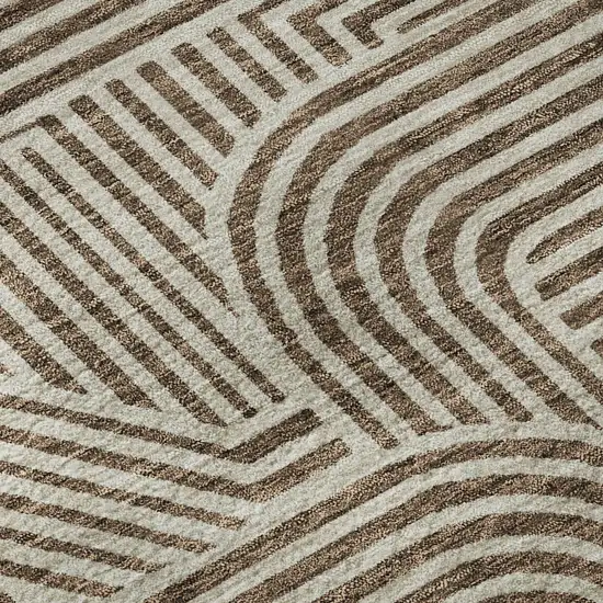 Brown And Ivory Abstract Geometric Washable Area Rug With UV Protection Photo 9