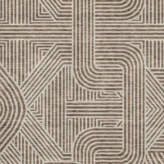 Brown And Ivory Abstract Geometric Washable Area Rug With UV Protection Photo 3