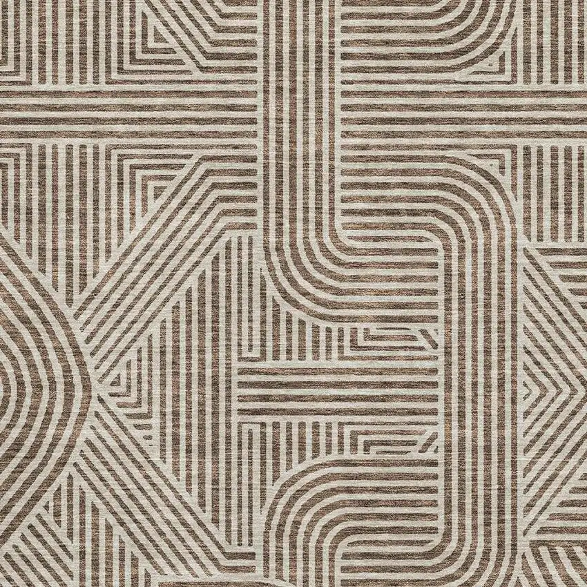 Brown And Ivory Abstract Geometric Washable Area Rug With UV Protection Photo 3